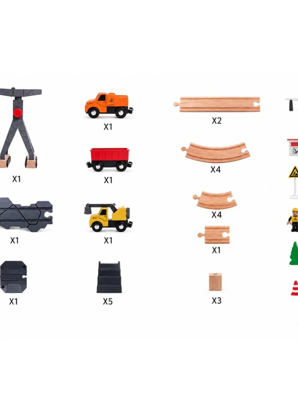 Wooden Construction Train Set Crane Trucks Railway Track Kids Toy Playset